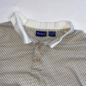 Par Four‎ Mens Geometric Print Short Sleeve Polo Shirt Top Tan White Size XL